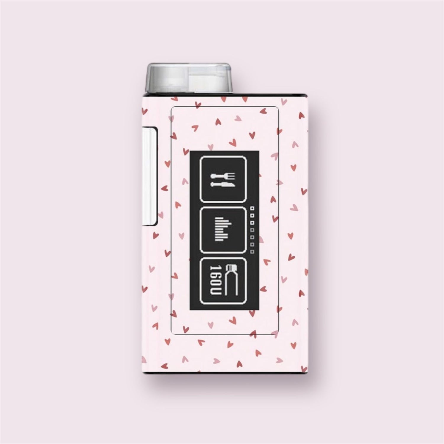 Sticker decorativo para bomba de insulina Ypsopump con diseño de corazones pequeños en tonos rosa claro y burdeos. Estilo romántico y hecho a mano.