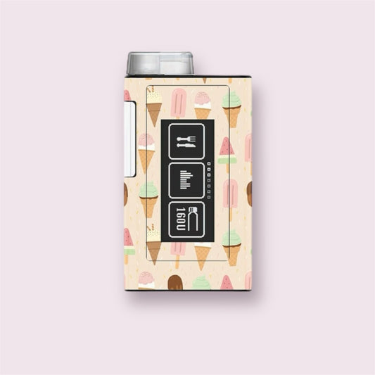 Sticker para bomba de insulina Ypsopump con diseño de helados en cucurucho y polos sobre fondo rosa claro. Alegre, veraniego y divertido.