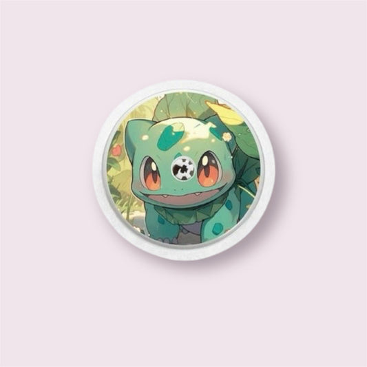 Sticker para sensor Freestyle Libre 2 con diseño inspirado en Bulbasaur, criatura verde con ojos grandes y hojas