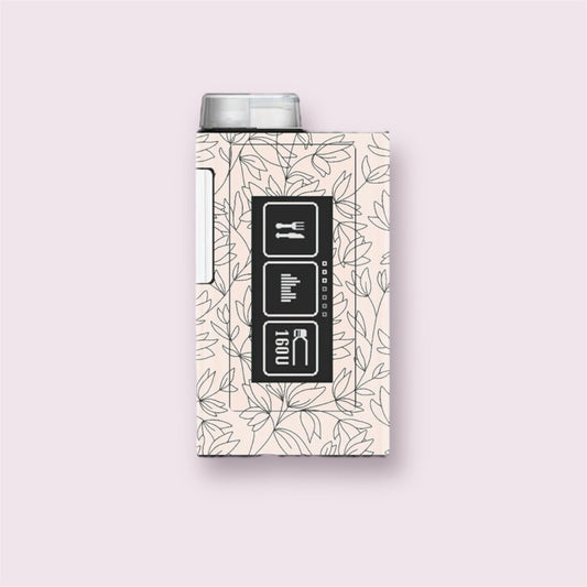 Sticker decorativo para bomba Ypsopump con diseño de líneas negras formando hojas sobre fondo rosado claro. Estilo minimalista y botánico.