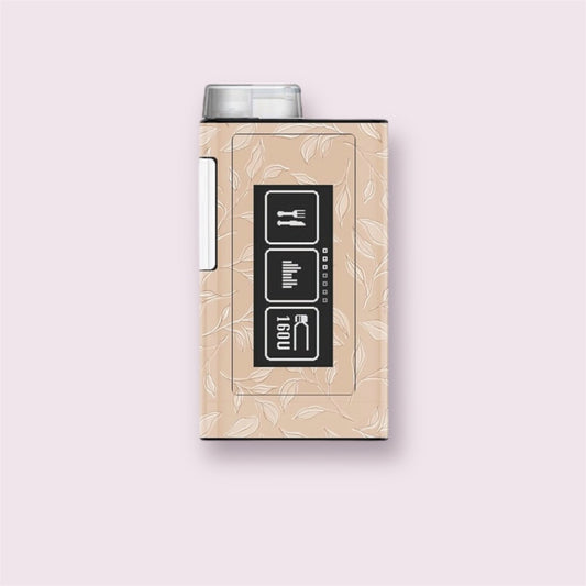 Sticker decorativo para bomba Ypsopump con fondo beige y patrón de hojas blancas en línea. Diseño minimalista y natural.