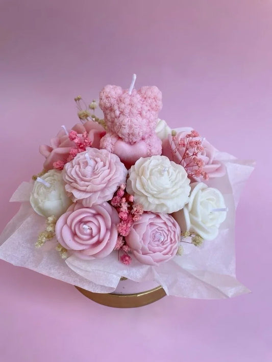 Ramo de velas en forma de flores y oso - Aroa Dedales