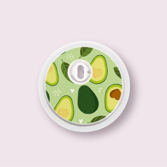 Sticker decorativo para sensor Freestyle 3 con ilustraciones de aguacates, corazones y hojas verdes sobre fondo claro