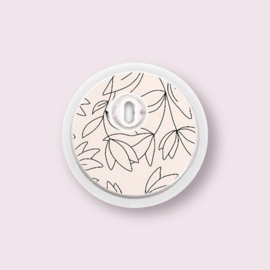 Sticker decorativo para sensor Freestyle 3 con ilustración de hojas en línea negra sobre fondo rosa claro