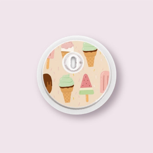 Sticker decorativo para sensor Freestyle 3 con ilustraciones de helados y polos sobre fondo crema